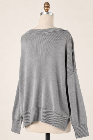 Land of Free Grey Oversized American Flag Sweater - Back View