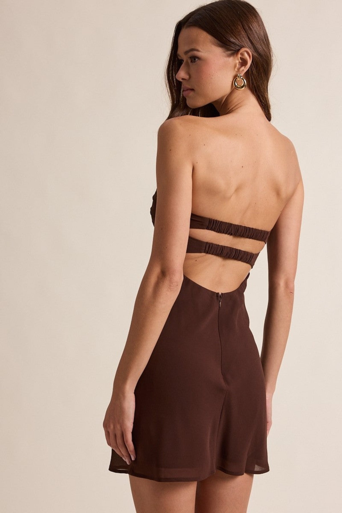 Brown Mesh Strapless Mini Dress - The Double Take