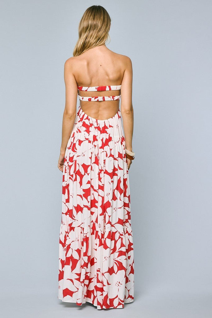 Women Hibiscus Floral Maxi Dress