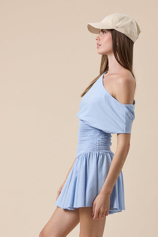 Women Light Blue Drop Waist Mini Dress