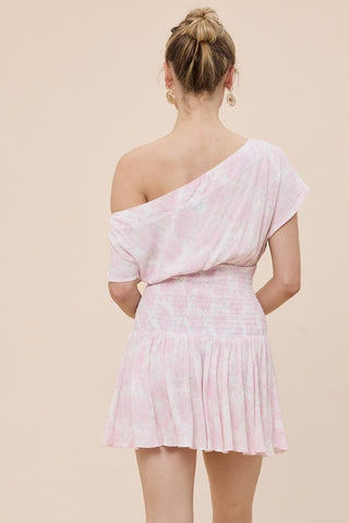 Women Light Pink Floral Drop Waist Mini Dress