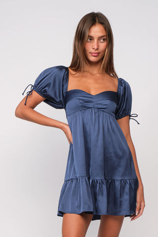 Addison Navy Puff-Sleeve Mini Dress front view
