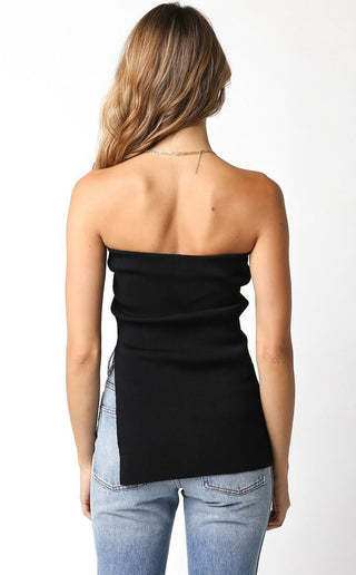 Lora Black Long Sweater Long Line Tube Top - Back View