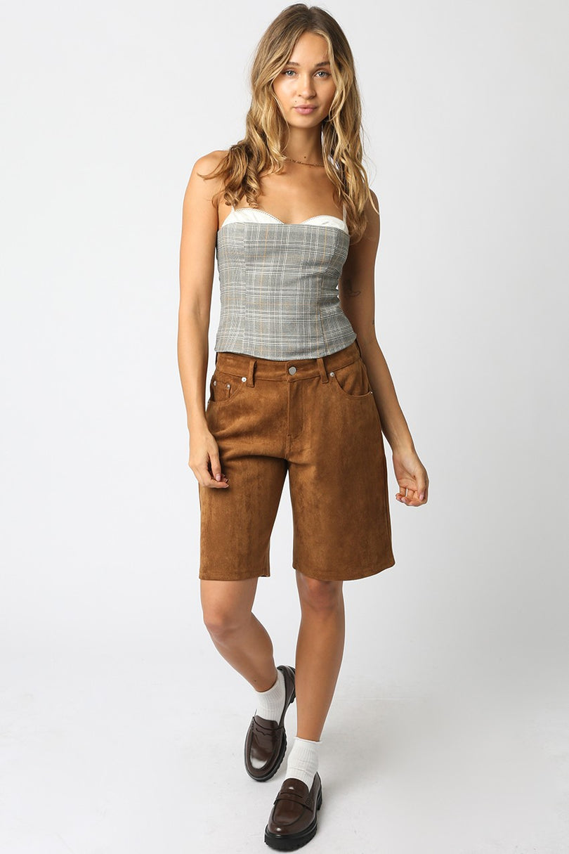 Women Grey Plaid Corset Top
