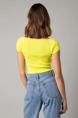 Emma Lemon Cap Sleeve Sweater Crop Top - Back View
