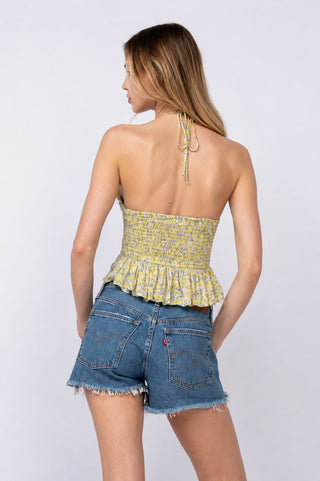 Island Summer Yellow Floral Halter Top - Back View