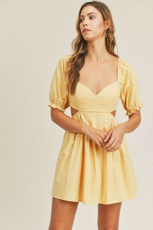 Yellow Purr Sleeve Cutout Mini Dress