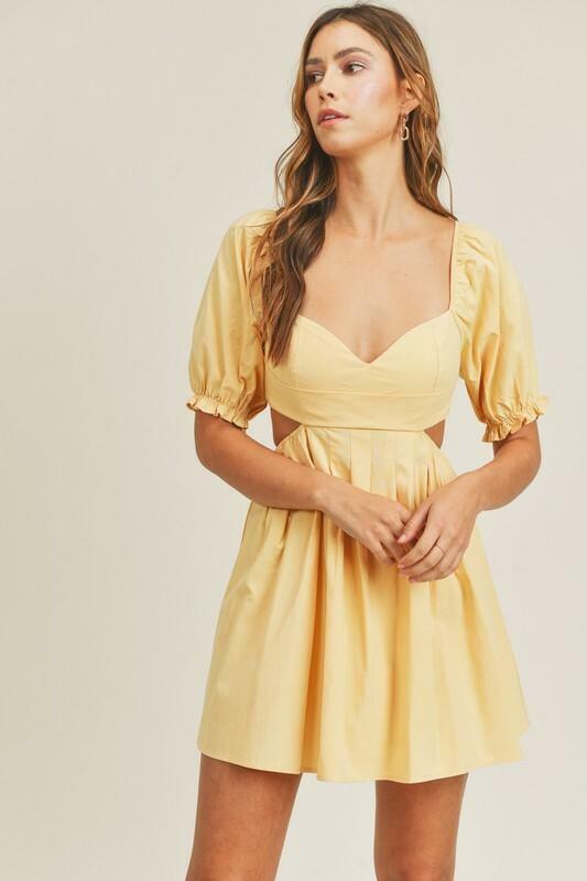 Yellow Purr Sleeve Cutout Mini Dress
