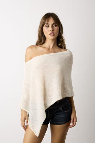 Zoya cream off-shoulder knit poncho top front view