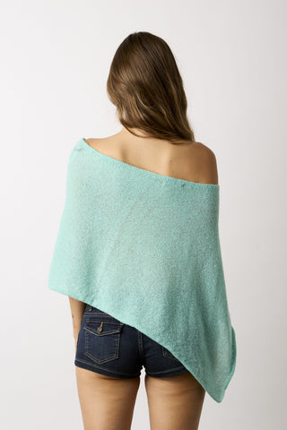 Zoya mint off-shoulder knit poncho top back view
