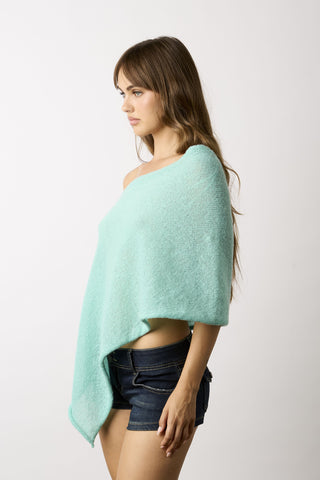Zoya mint green off-shoulder knit poncho top side view