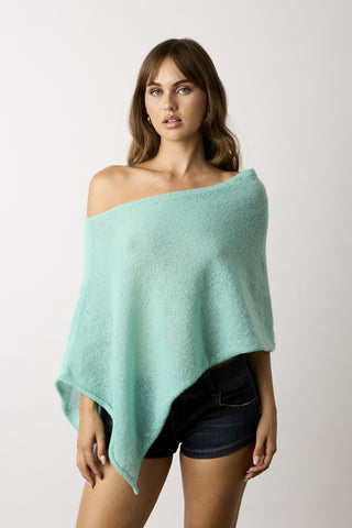 Zoya mint off-shoulder knit poncho top front view