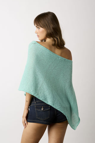 Zoya mint slouchy off-shoulder knit poncho top angled back view