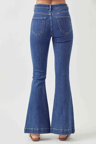 High waisted Randy Dark Wash Denim Flare Jeans back view