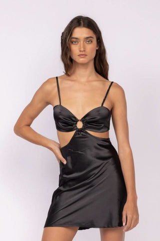 Jamie Black Satin O-Ring Dress ourtfit view | Boho Pink