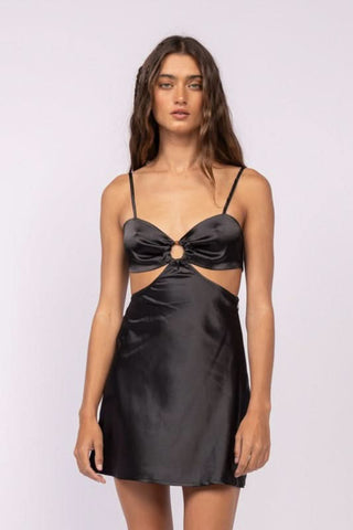 Jamie Black Satin O-Ring Dress front view | Boho Pink