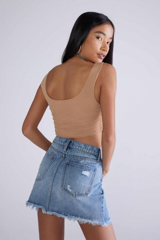 Frayed Denim Mini Skirt