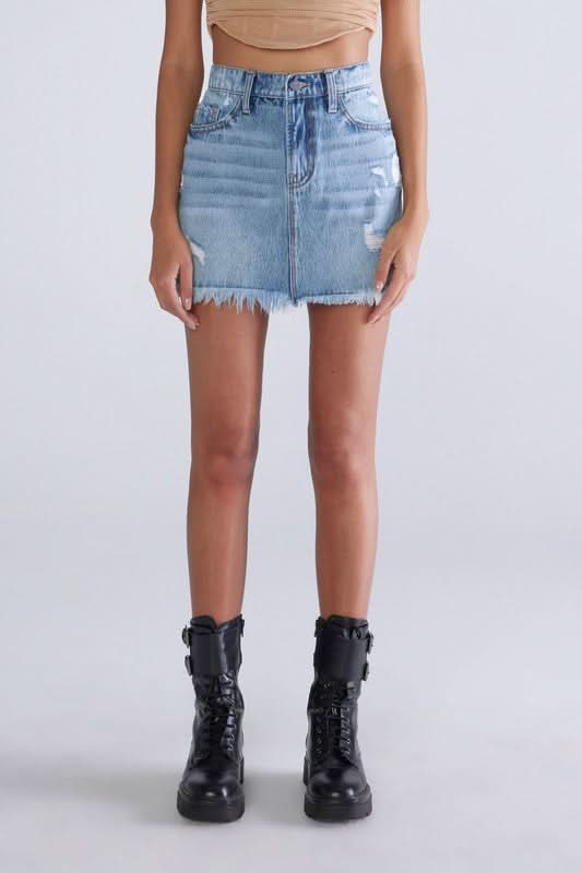 Distressed Denim Mini Skirt