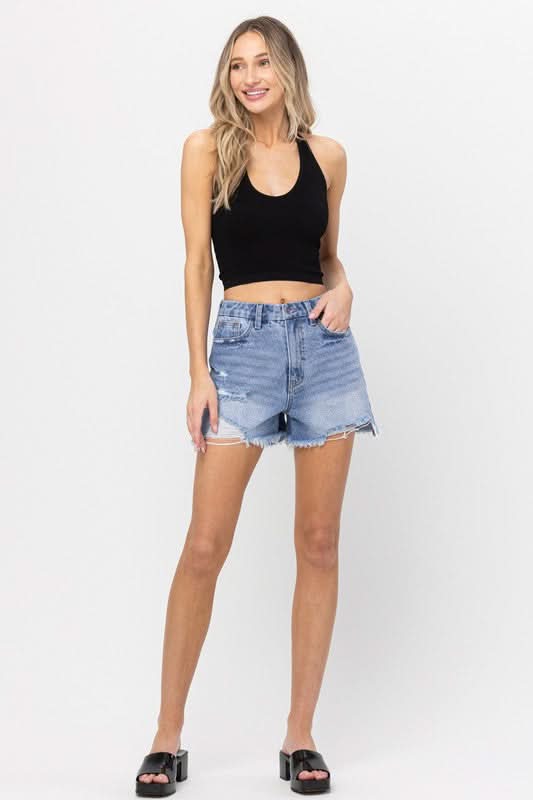 Frayed High Waisted Jean Shorts