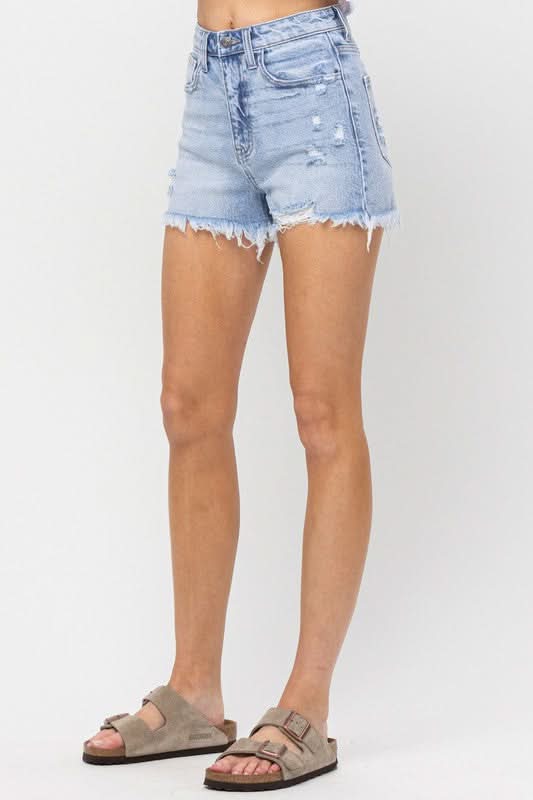 High Waisted Distressed Denim Shorts