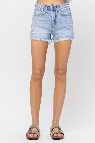 Light Wash Distressed Denim Shorts