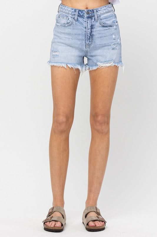 Light Wash Distressed Denim Shorts