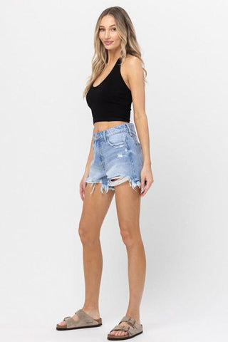 Distressed Denim Shorts High Waisted