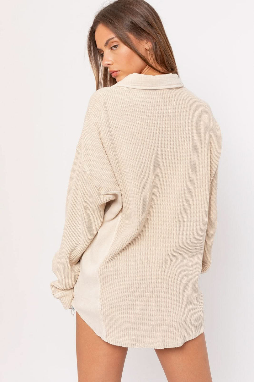 Beige Waffle Knit Shacket
