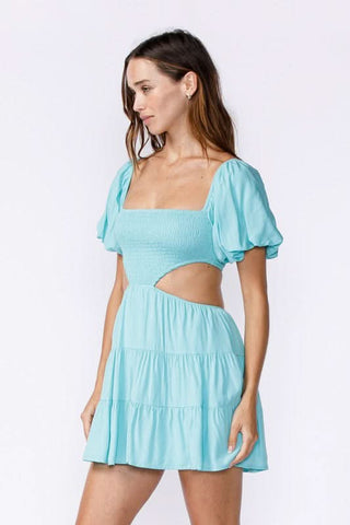 Cutout Puff Sleeve Mini Dress