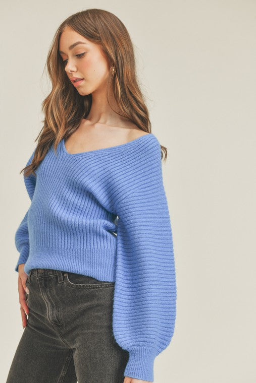 Blue Puff Sleeve Sweater