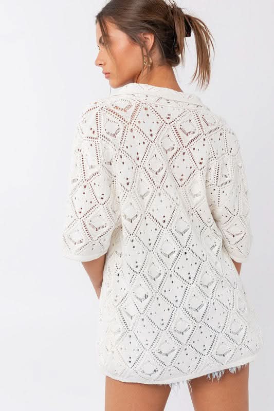 Crochet Collard Short Sleeve Shirt