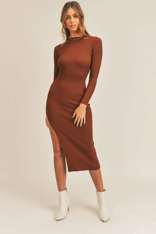 Cognac Brown Bodycon Sweater Midi Dress | Boho Pink Cognac Brown Bodycon Sweater Midi Dress | Boho Pink