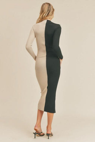 Julie Black and Taupe Colorblock Midi Dress - Back View