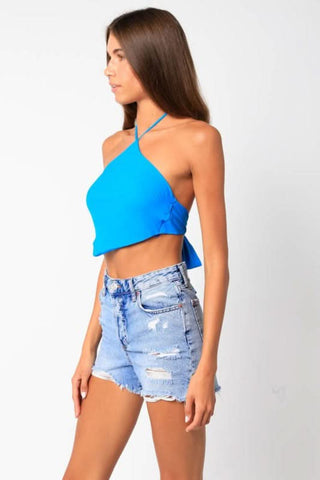 Serena Blue Handkerchief Halter Top - Side View