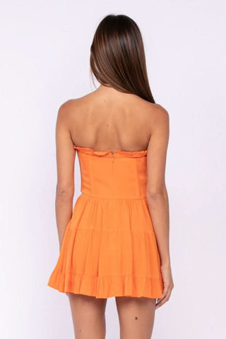 Garden Charm Orange Strapless Bustier Mini Dress back view | Boho Pink