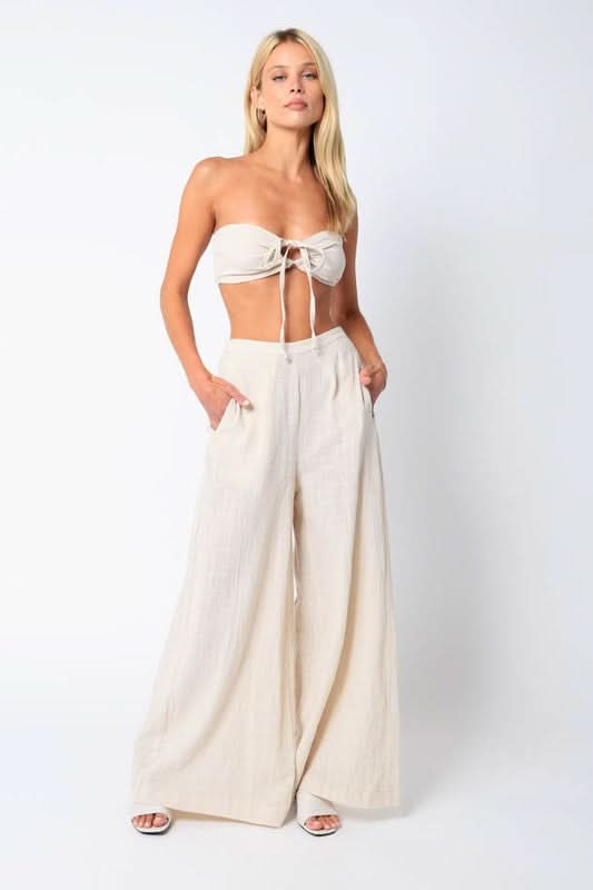 Beige Two-Piece Jumpsuit Crop Top Pants Boho Pink - Main Image