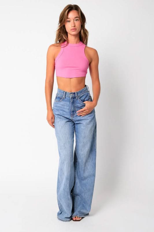 Pink Sleeveless Crop Top