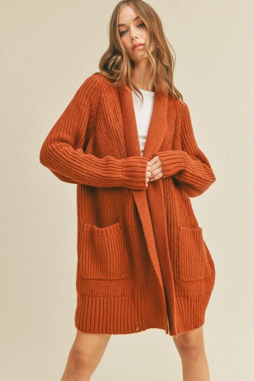 Chestnut Brown Cardigan Open Front Cardigan Boho Pink