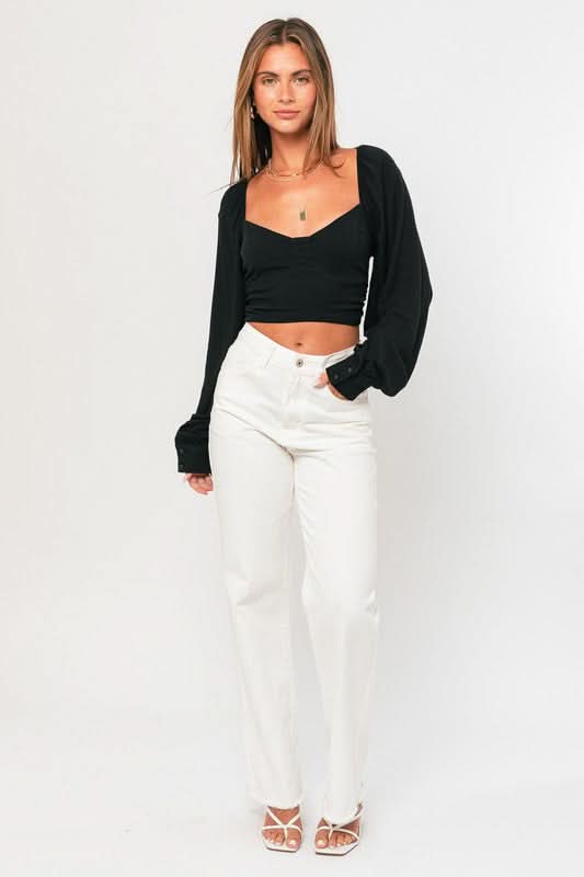 Black Long Sleeve Crop Tops