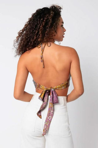 Corinna Mauve Multi Print Halter Top - Bacl Voew