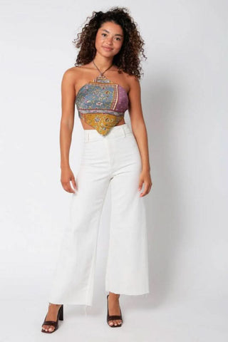Corinna Mauve Multi Print Halter Top - Outfit View