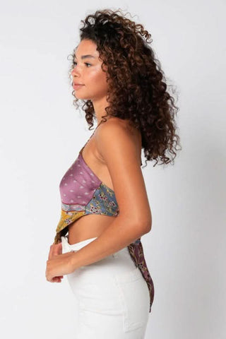Corinna Mauve Multi Print Halter Top - Scarf Top Side View