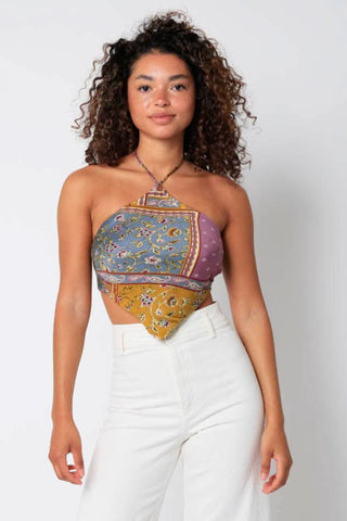 Corinna Mauve Multi Print Halter Top - Front View