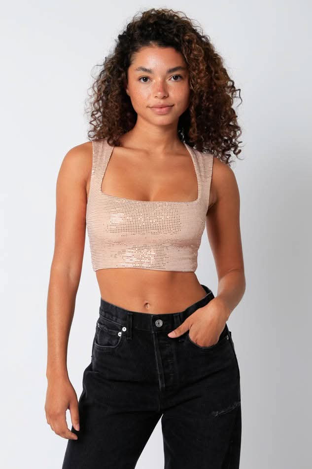 Blush Lurex Sleeveless Crop Top