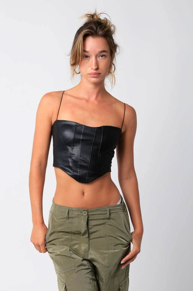 Black Vegan Corset Crop