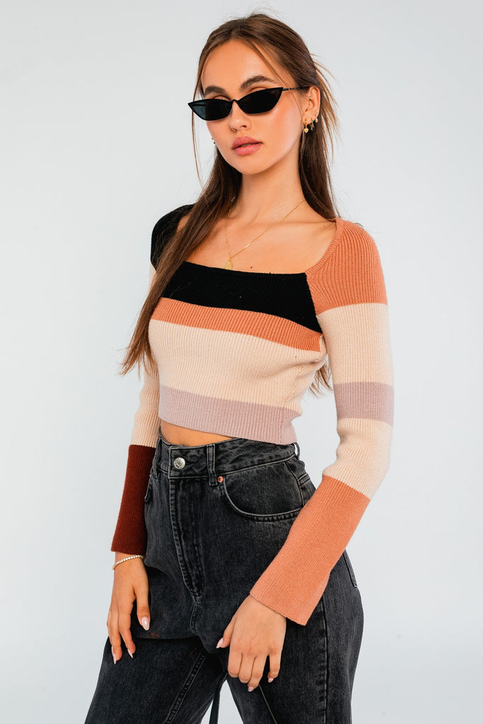Colorblock Cropped Sweater