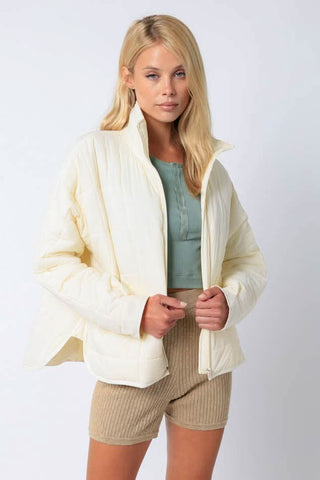 Cream Puffer Jacket - Front View