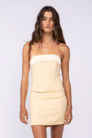 cream satin strapless mini dress for graduation outfit