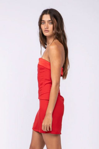 bodycon red strapless mini dress with satin finish for homecoming