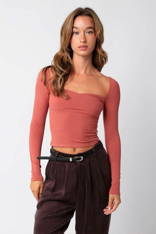Red Sweetheart Long Sleeve Top